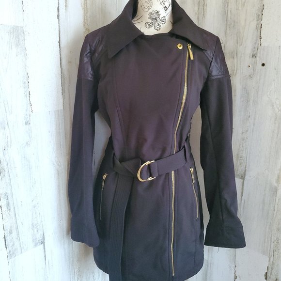 MICHAEL Michael Kors Jackets & Blazers - MICHAEL KORS ASYMMETRICAL ZIP QUILTED SHOULDER BELTED OVERCOAT JACKET